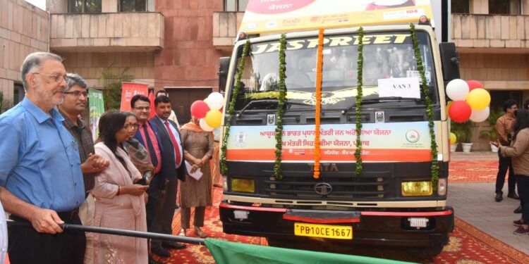 PUNJAB HEALTH MINISTER FLAGS OFF 7 IEC VANS TO SENSITIZE PEOPLE ABOUT AYUSHMAN BHARAT MUKH MANTRI SEHAT BIMA YOJANA