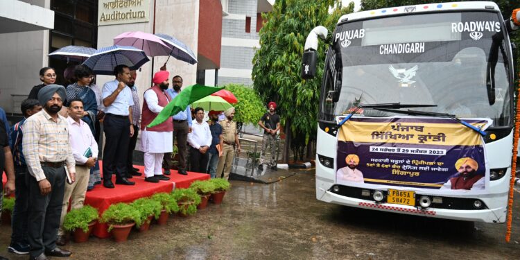Education Minister Harjot Singh Bains flags off two batches of 60 principals for training in Singapore