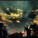 The city awakens to a sky adorned with scattered clouds .