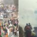 किसानों द्वारा चल रहे किसान विरोध प्रदर्शन 2024 के दौरान पंजाब-हरियाणा सीमा पर बैरिकेड्स को तोड़ने का प्रयास करने पर ड्रोन से आंसू गैस के गोले दागे गए।
